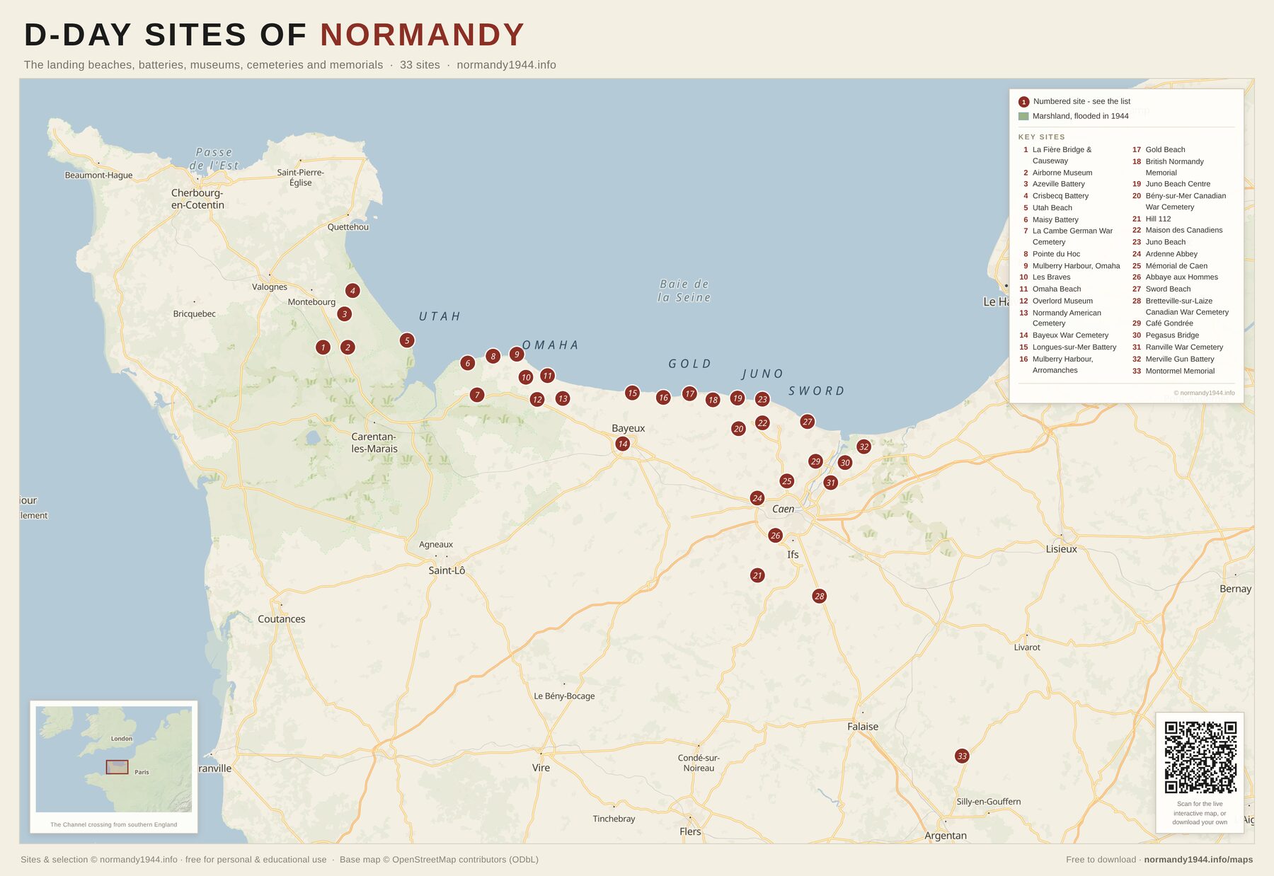 Free printable D-Day map of the Normandy landing sites (PDF preview)